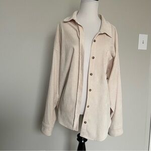 Beige corduroy oversized button up shirt